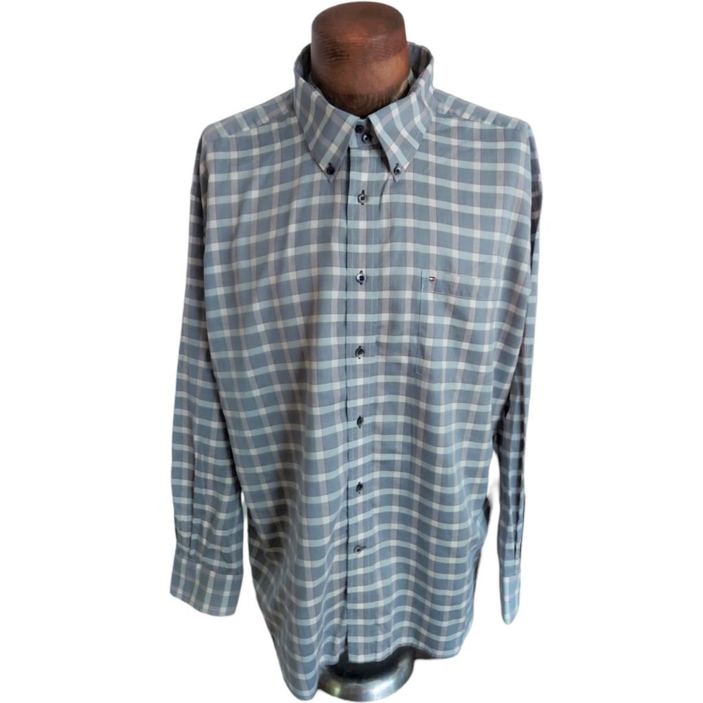 TOMMY HILFIGER Men's Plaid Button Down Flip Cuff Shirt Size 2XL
